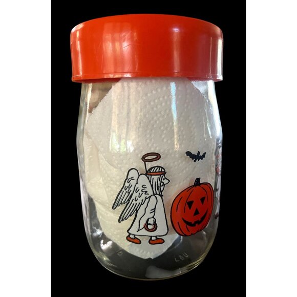 Vintage Carlton Glass Halloween Jar With Orange Lid & Trick-Or-Treat Characters - Picture 3 of 5